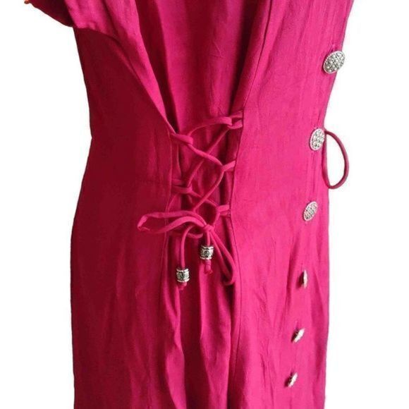 Vintage 1990s Scarlett Button Up Fusia Maxi with Silver Detail - See Measurement - Picture 4 of 16